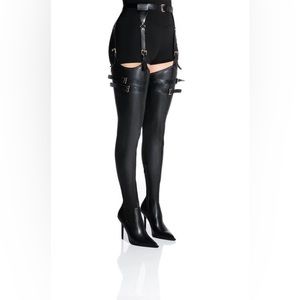 Faux leather thigh high harness boots with belt by Azalea